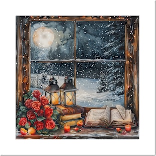 Fantasy winter starry night window Posters and Art